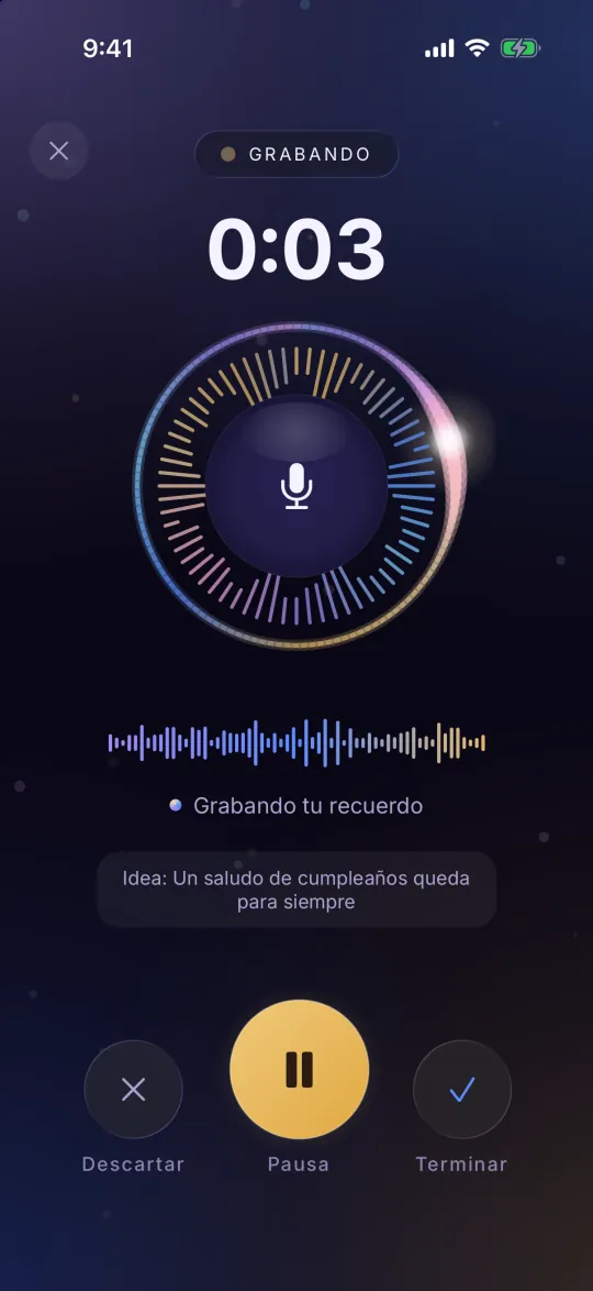 La app grabando un recuerdo
